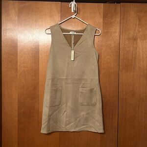 *New* Max Studio Beige Suede Dress with V-Neck and Front Pockets
